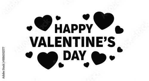 A simple valentine s day graphic featuring the words happy valentine s day surrounded by black heart shapes high quality