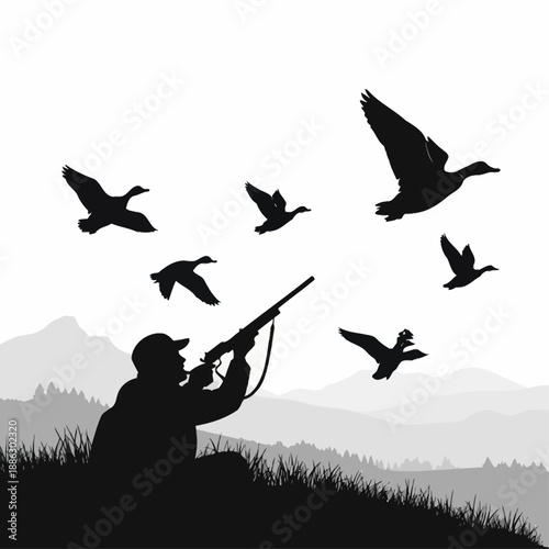 Hunter Shooting Birds Silhouette Wildlife Hunting