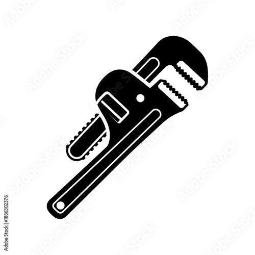 Pipe Wrench Tool Black Silhouette Plumbing Repair Vector Illustration