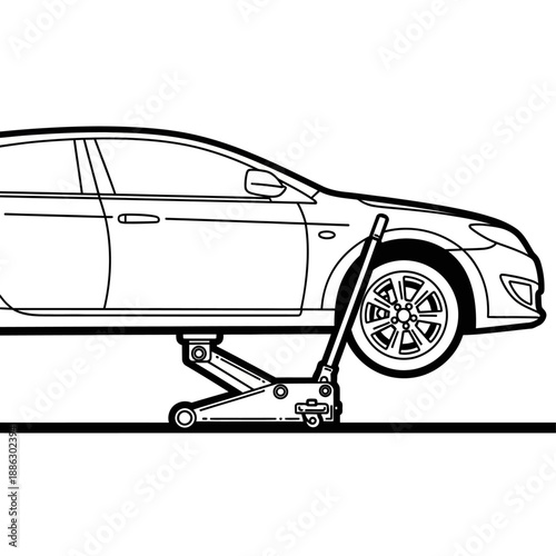 car repair tool illustration jack lifting automobile
