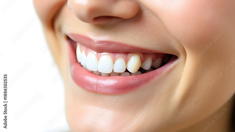 Obraz premium Close up of a Womans Bright White Smile and Pink Lips