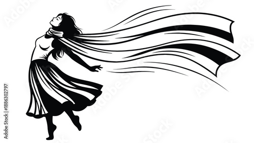 Elegant female dancer silhouette with flowing ribbon for modern theater stage performance and creative wellness industry business branding assets.