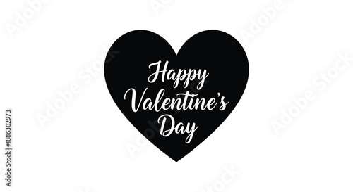 A striking black heart shape contains the elegant cursive text Happy Valentine s Day suggesting romance and affection