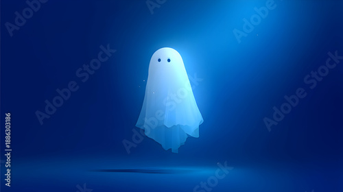 Minimal Blue Ghost Character Cute Halloween Illustration Concept