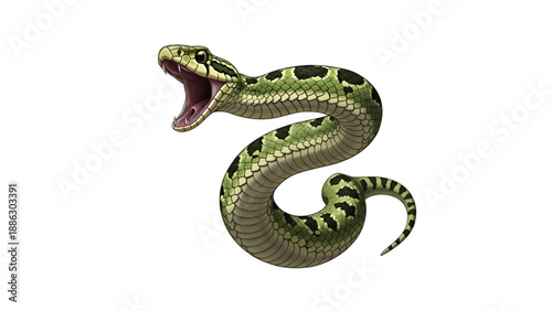 Cartoon Green Snake in Strike Pose 