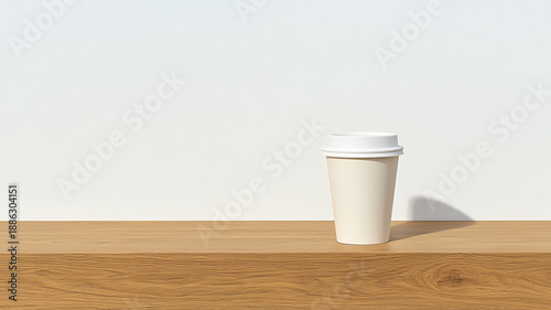 Wallpaper Mural White paper coffee cup with lid on wooden table, minimal style, clean background, modern concept Torontodigital.ca