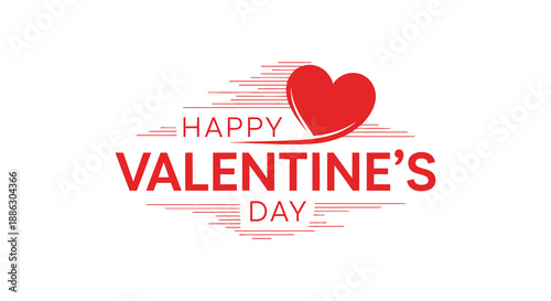 A vibrant valentine s day greeting featuring a red heart and bold typography with decorative lines high quality professional