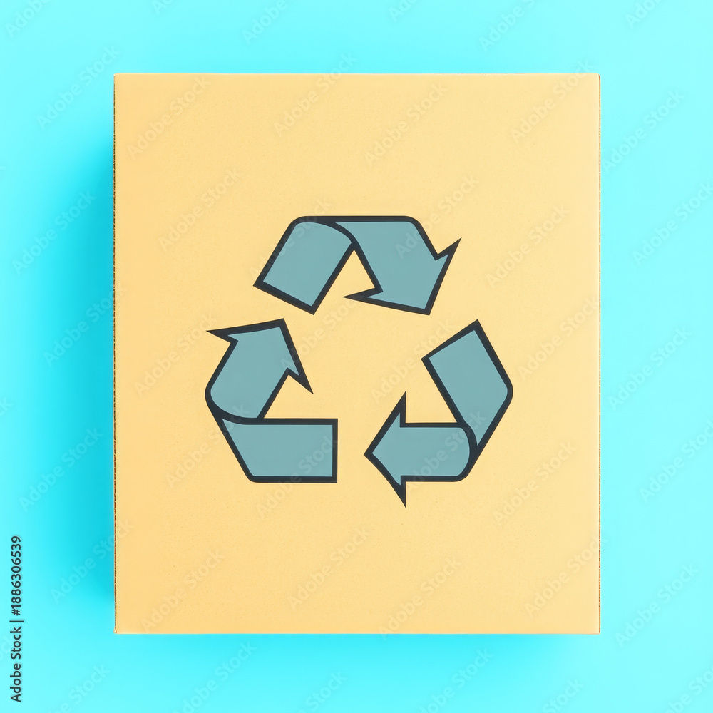 custom made wallpaper toronto digitalRecycling symbol cardboard box, eco friendly packaging, sustainability concept, blue background