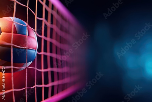 Volleyball Net Strategy concept. Volleyball hitting the net with dramatic lighting effects.