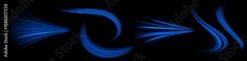 Blue glowing shiny lines effect vector background. Luminous white lines of speed. Light glowing effect. Light trail wave, fire path trace line and incandescence curve twirl.