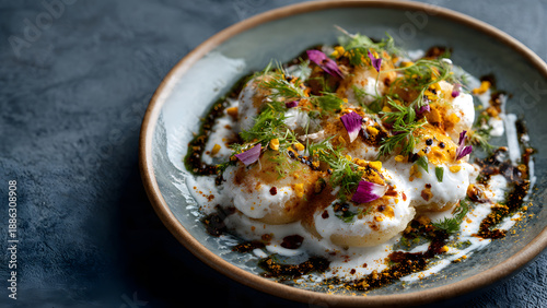 Delicious Indian street food Dahi Vada in a plate