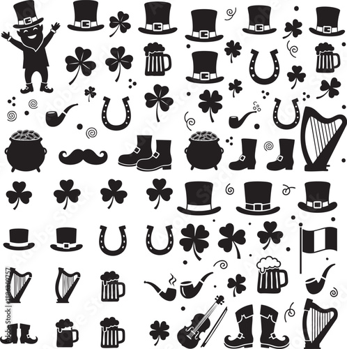 St Patrick’s Day Irish Symbols Pattern Silhouette Collection