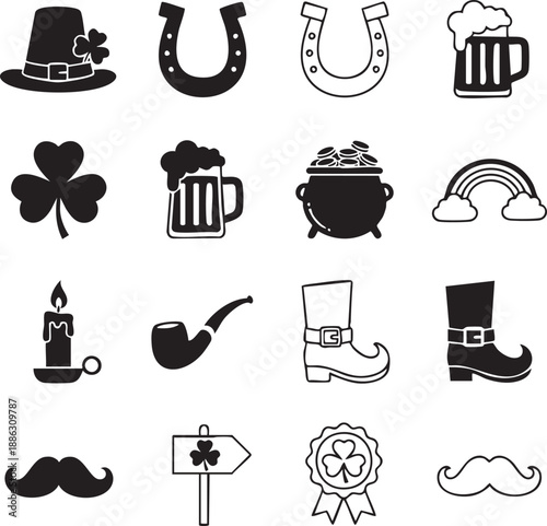 St Patrick’s Day Irish Icons and Lucky Symbols Set