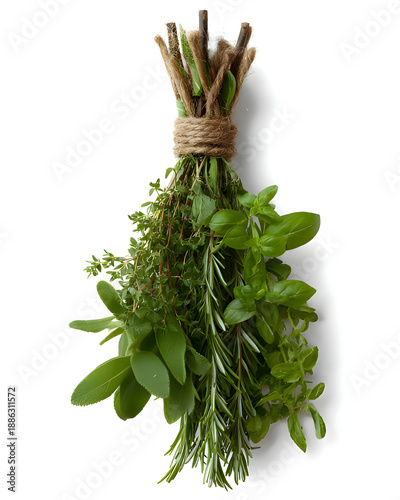 Fresh Green Herb Bouquet Isolated On White
