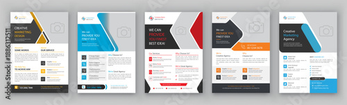 Modern A4 Flyer Template Bundle - 5 Professional Business Brochure & Magazine Layouts - Bright Colorful Design Mockup - Creative Vector Flier Templates