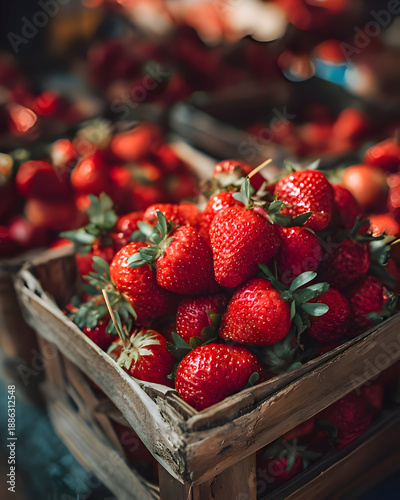 Fresh Organic Strawberries In Rustic Basket