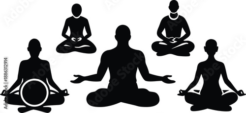 Group of people meditating in lotus position with diverse postures