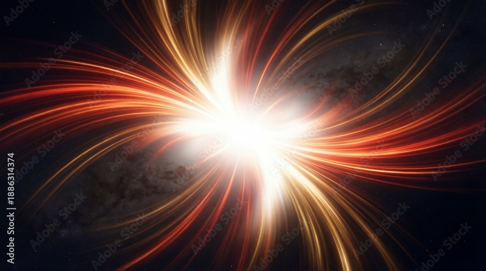 Fototapeta premium Bright White Light Burst with Red and Orange Swirling Rays on Dark Background