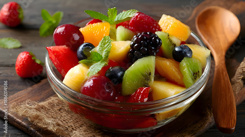 Fresh Colorful Mixed Fruit Salad Bowl