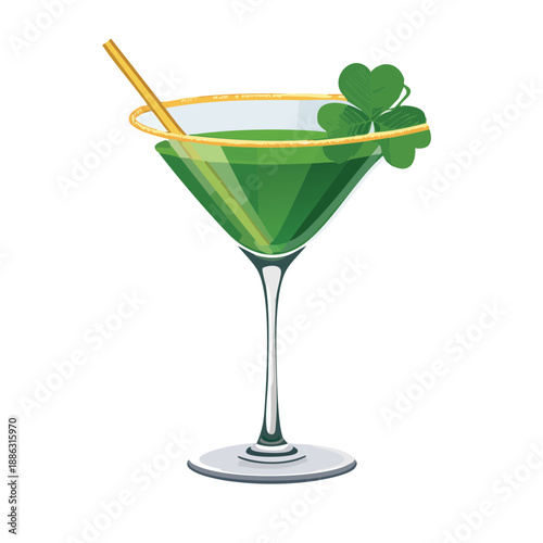 St. Patrick’s Day Green Martini – Shamrock Cocktail Vector Illustrations