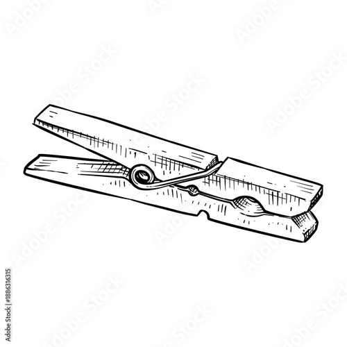 wooden clothespin vector hand drawn illustration