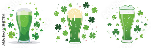 St. Patrick’s Day Green Beer Set – Shamrock Pint Vector Illustrations