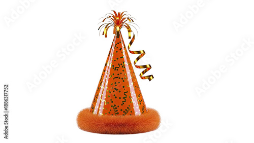 Orange Party Hat with Fur Trim and Confetti
