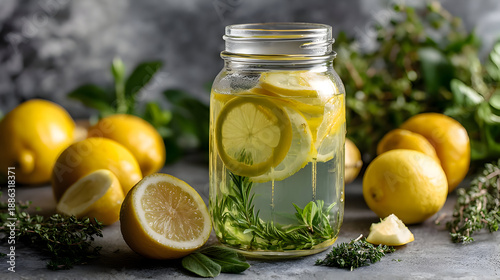 Fresh Lemon Detox Water In Glass Jar