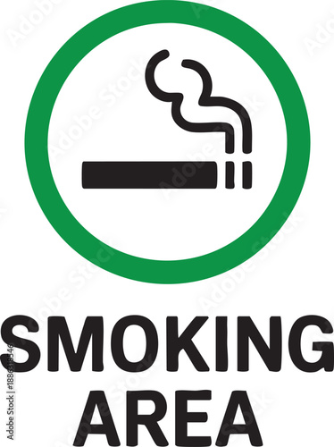Smoking Area Sign With Cigarette Icon Green Circle Design Designated Smoking Zone Symbol