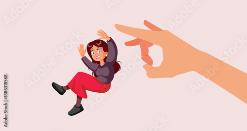Person Flicks a Woman Vector Cartoon Concept Illustration. Job Termination Graphic depicting a professional rejection gesture 
