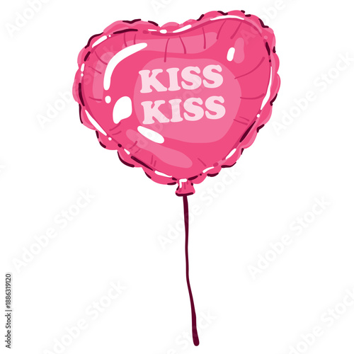 Pink Heart Balloon with Kiss Kiss Text Vector