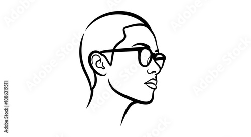 Minimal line art profile portrait with glasses in black outline style representing identity and personal profile
