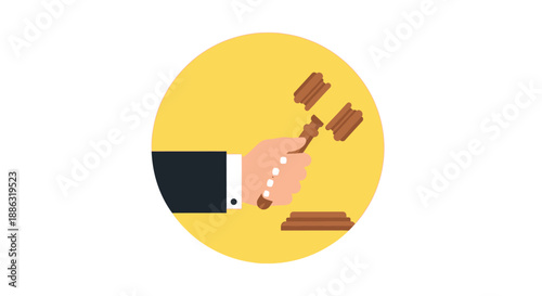 Judge gavel in hand illustration representing justice, court ruling, legal authority and decision making
