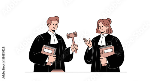 Lawyers or judges discussing legal case illustration representing court consultation and judicial process
