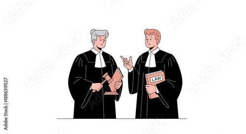 Lawyers or judges discussing legal case illustration representing court consultation and judicial process
