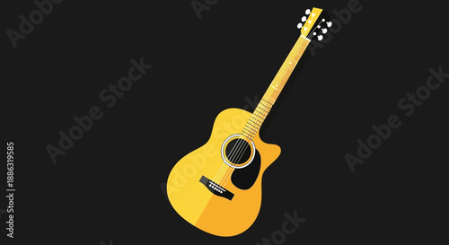 Vibrant acoustic guitar with a warm yellow finish against a dark background, perfect for music lovers.