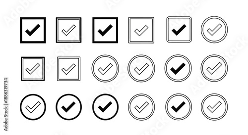 Collection of diverse checkmark icons in various styles, representing confirmation and completion.