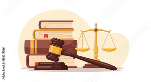 Gavel and scales of justice beside a stack of law books symbolizing legal system and fairness.
