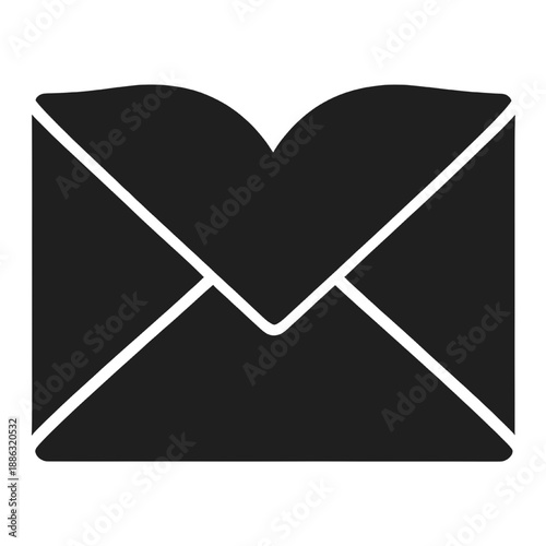 Black envelope icon with heart shaped flap representing love message romance email and communication design.