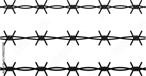 Barbed wire fence vector icon set isolated on white background