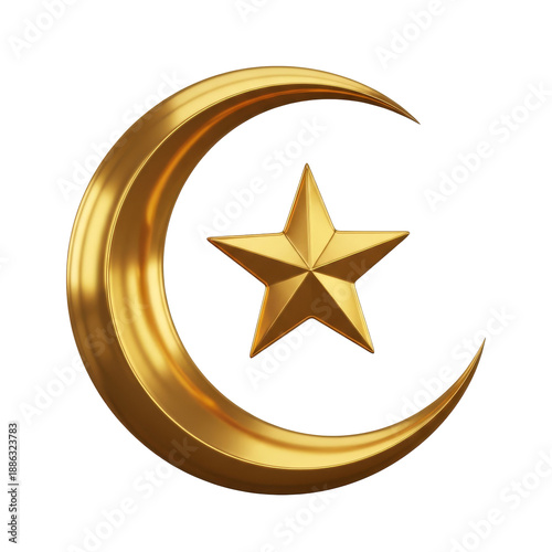 Elegant Golden Crescent Moon and Star Symbol for Ramadan and Eid Celebrations