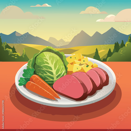 St. Patrick’s Day Irish Dinner Plate – Traditional Meal Vector Illustrations