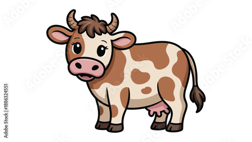 Charming Dairy Cow: An endearing dairy cow with a gentle gaze and unique coat pattern. Representing the essence of rural life.