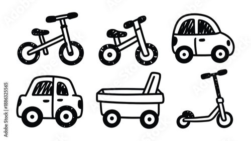 Playful Transport Doodles: A charming collection of hand-drawn vehicles, capturing the imagination of youthful adventure and creative play, ready for journeys near and far.