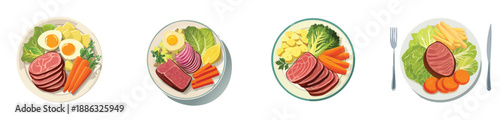 St. Patrick’s Day Irish Dinner Plate Set – Traditional Meal Vector Illustrations