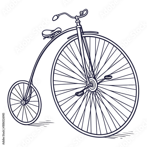 Classic vintage bicycle line sketch, thin uniform style