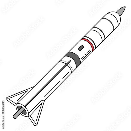 Minimal booster rocket with segmented body lines.