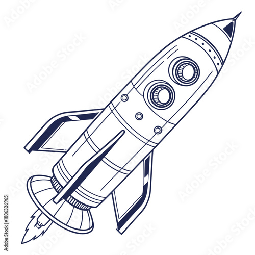 Rocket Blueprint Style Outline Illustration Without Text