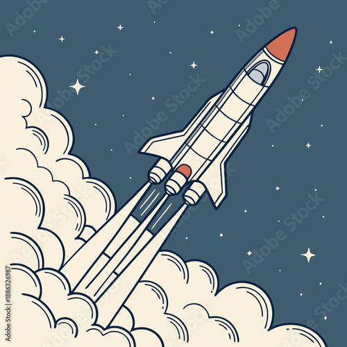 Rocket Flying Upward with Thin Exhaust Lines Illustration