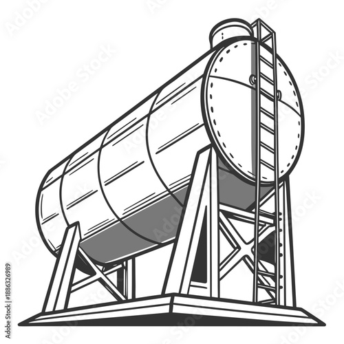 Cylindrical Rocket Fuel Tank Outline Illustration